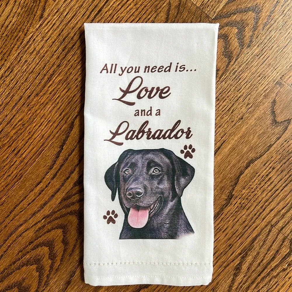 Labrador Tea Towel  Dog Lover Gift  Black Lab Kitchen Decor NWOT Pet‑Themed Home